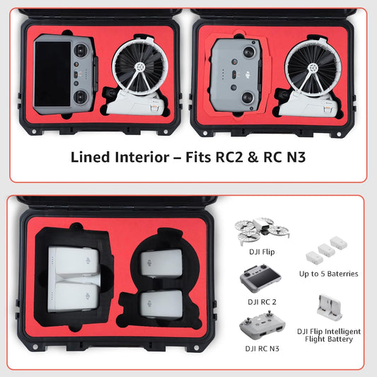 Travel Hard Case for DJI Flip, Fly More Combo | Holds Up to 7 Batteries, Fits Drone, DJI RC 2 / RC-N2 Remote Controller, Charging Hub & Accessories | IP67 Waterproof, Shockproof, Dustproof