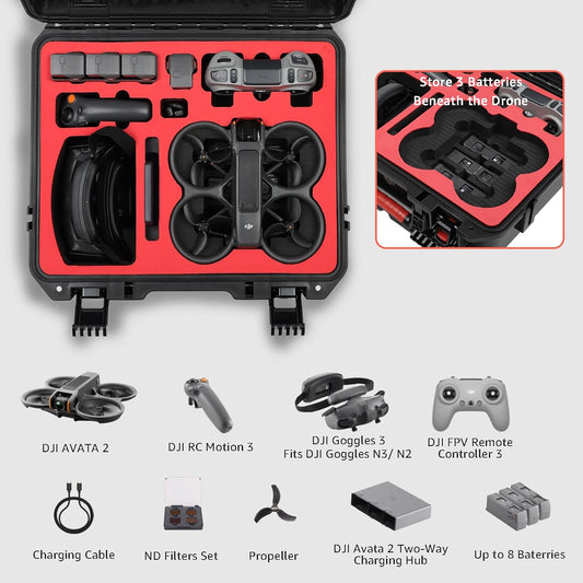 Waterproof Hard Case for DJI Avata 2 Fly More Combo | Fits DJI Goggles 3 / RC Motion 3 / FPV Remote Controller 3 and Accessories | Up to 8 Batteries | Shockproof, Dustproof