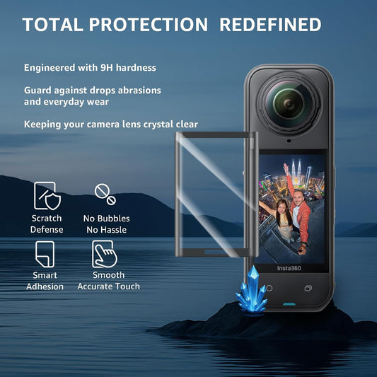 2 Pcs Screen Protector and Lens Cap for Insta360 X5, Insta360 X4/X5 Tempered Glass Screen Film + Silicone Lens Protective Cover, Protect against Dust and Scratches, Insta360 X5 Accessories